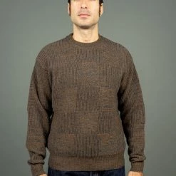 Loop & Weft Merino Super Lamb Switch Panel Crewneck Sweater Deep Clay Brown