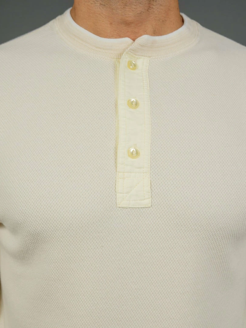 Loop & Weft Fine Aran Honeycomb Henley Neck Thermal Vintage Ivory 6 Loop & Weft Fine Aran Honeycomb Henley Neck Thermal Vintage Ivory