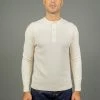 Loop & Weft Fine Aran Honeycomb Henley Neck Thermal Vintage Ivory