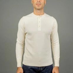 Loop & Weft Fine Aran Honeycomb Henley Neck Thermal Vintage Ivory