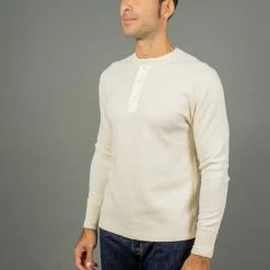 Loop & Weft Fine Aran Honeycomb Henley Neck Thermal Vintage Ivory 22 Loop & Weft Fine Aran Honeycomb Henley Neck Thermal Vintage Ivory