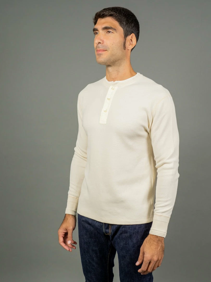 Loop & Weft Fine Aran Honeycomb Henley Neck Thermal Vintage Ivory 5 Loop & Weft Fine Aran Honeycomb Henley Neck Thermal Vintage Ivory