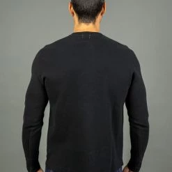 Loop & Weft Fine Aran Honeycomb Henley Neck Thermal Royal Black