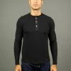 Loop & Weft Fine Aran Honeycomb Henley Neck Thermal Royal Black