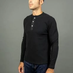 Loop & Weft Fine Aran Honeycomb Henley Neck Thermal Royal Black