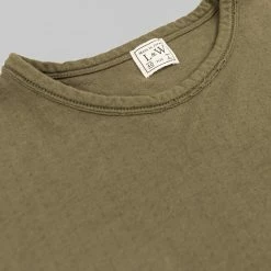 Loop & Weft Dual Layered Knit Raw Edge Pocket Crewneck T-Shirt Army Olive