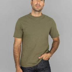 NEW ARRIVALS Loop & Weft Dual Layered Knit Raw Edge Crewneck T-Shirt Army Olive