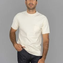 Loop & Weft Dual Layered Knit Raw Edge Pocket Crewneck T-Shirt Vintage Ivory NEW ARRIVALS