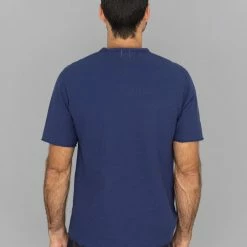 Loop & Weft Dual Layered Knit Raw Edge Pocket Crewneck T-Shirt French Navy Blue