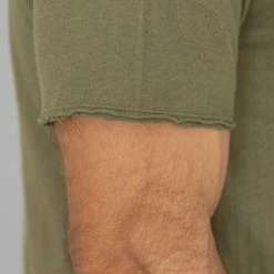 Loop & Weft Dual Layered Knit Raw Edge Pocket Crewneck T-Shirt Army Olive