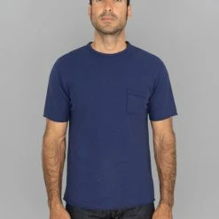 Loop & Weft Dual Layered Knit Raw Edge Pocket Crewneck T-Shirt French Navy Blue