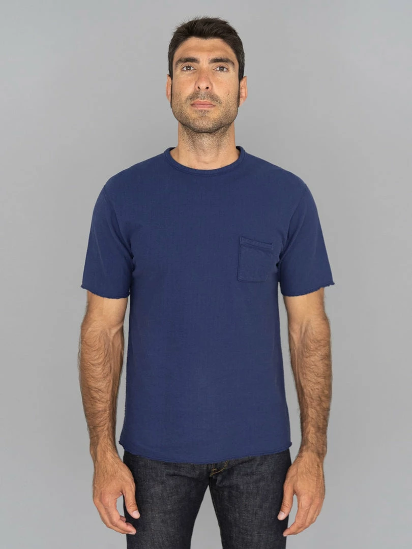 Loop & Weft Dual Layered Knit Raw Edge Pocket Crewneck T-Shirt French Navy Blue 3 Loop & Weft Dual Layered Knit Raw Edge Pocket Crewneck T-Shirt French Navy Blue