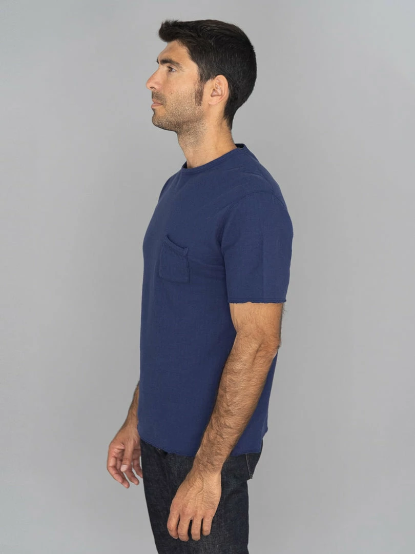Loop & Weft Dual Layered Knit Raw Edge Pocket Crewneck T-Shirt French Navy Blue 5 Loop & Weft Dual Layered Knit Raw Edge Pocket Crewneck T-Shirt French Navy Blue