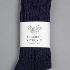 Nishiguchi Kutsushita Wool Ribbed Socks Navy