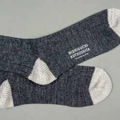 Nishiguchi Kutsushita Recycled Cotton Ribbed Socks Charcoal