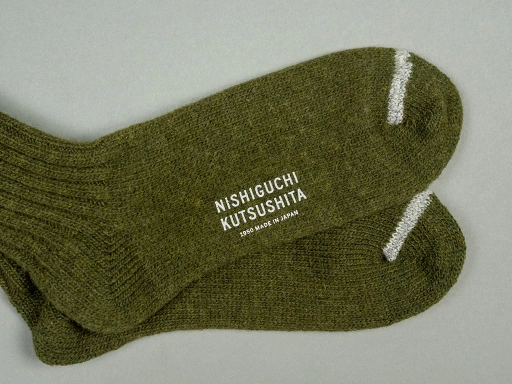 Nishiguchi Kutsushita Wool Ribbed Socks Khaki 7 Nishiguchi Kutsushita Wool Ribbed Socks Khaki