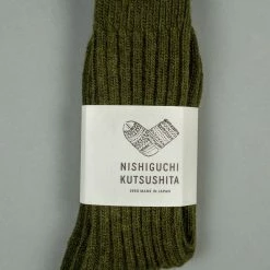 Nishiguchi Kutsushita Wool Ribbed Socks Khaki