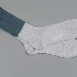 Nishiguchi Kutsushita Wool Cotton Slab Socks Jungle Green