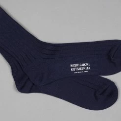 Nishiguchi Kutsushita Egyptian Cotton Ribbed Navy