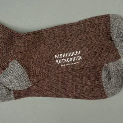 Nishiguchi Kutsushita Recycled Cotton Ribbed Socks Brown
