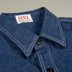 ONI Denim 02105-IDG "Yokonezu" 10oz Grey Weft Denim Work Shirt 34 ONI Denim 02105-IDG