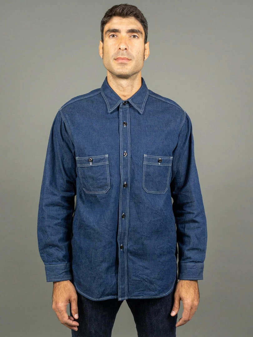 ONI Denim 02105-IDG "Yokonezu" 10oz Grey Weft Denim Work Shirt 3 ONI Denim 02105-IDG "Yokonezu" 10oz Grey Weft Denim Work Shirt