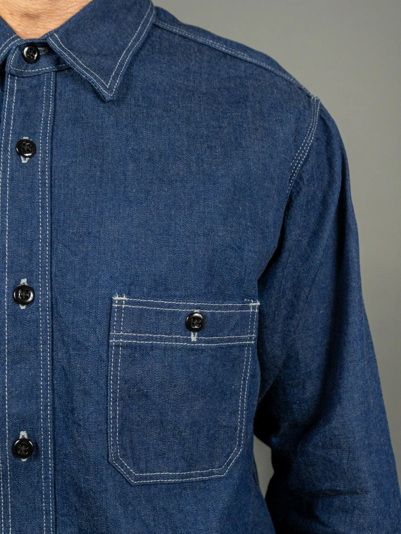 ONI Denim 02105-IDG "Yokonezu" 10oz Grey Weft Denim Work Shirt 6 ONI Denim 02105-IDG "Yokonezu" 10oz Grey Weft Denim Work Shirt