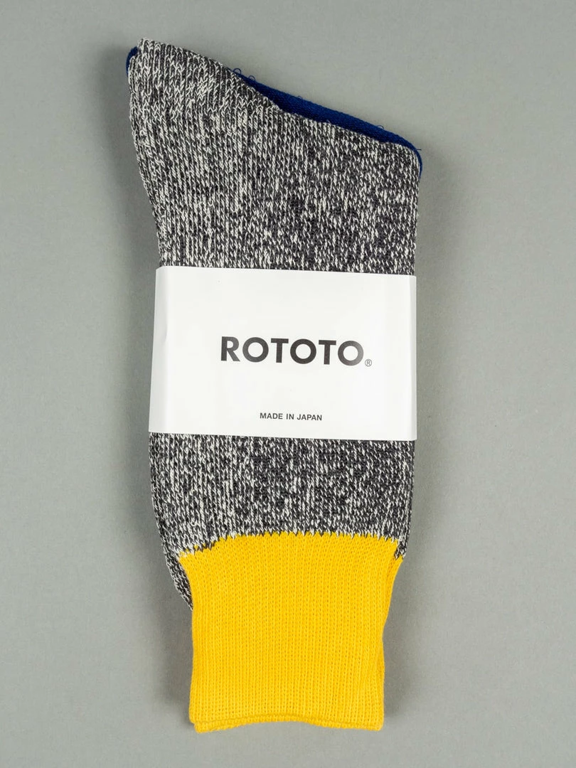 ROTOTO Double Face Crew Socks "Silk & Cotton" Yellow/Charcoal 3 ROTOTO Double Face Crew Socks "Silk & Cotton" Yellow/Charcoal