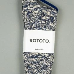 ROTOTO Low Gauge Slub Crew Socks Navy
