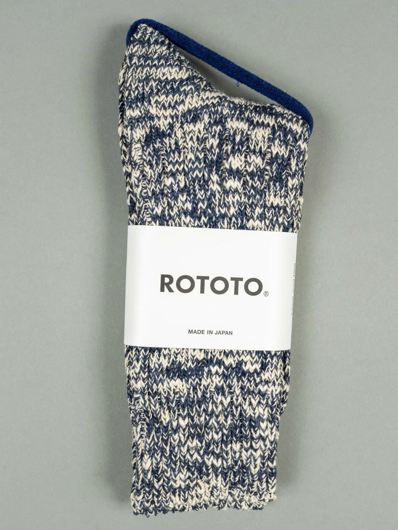 ROTOTO Low Gauge Slub Crew Socks Navy 3 ROTOTO Low Gauge Slub Crew Socks Navy