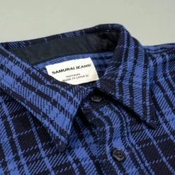 Samurai Jeans SIN21-01-OVS Rope Dyed Indigo Heavy Flannel Shirt Purple