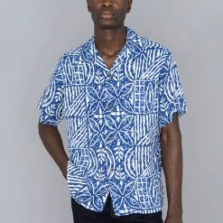 Sun Surf Polynesian Tapa Design Hawaiian Shirt Navy