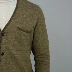 NEW ARRIVALS Loop & Weft Heather Slub Pile Back Hem Ribbed Cardigan Army Olive