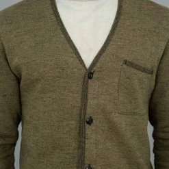 NEW ARRIVALS Loop & Weft Heather Slub Pile Back Hem Ribbed Cardigan Army Olive