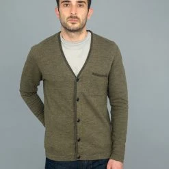 NEW ARRIVALS Loop & Weft Heather Slub Pile Back Hem Ribbed Cardigan Army Olive