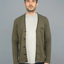 NEW ARRIVALS Loop & Weft Heather Slub Pile Back Hem Ribbed Cardigan Army Olive