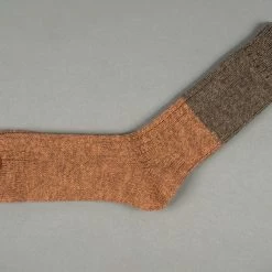 Nishiguchi Kutsushita Wool Cotton Slab Socks Brown