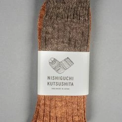 Nishiguchi Kutsushita Wool Cotton Slab Socks Brown