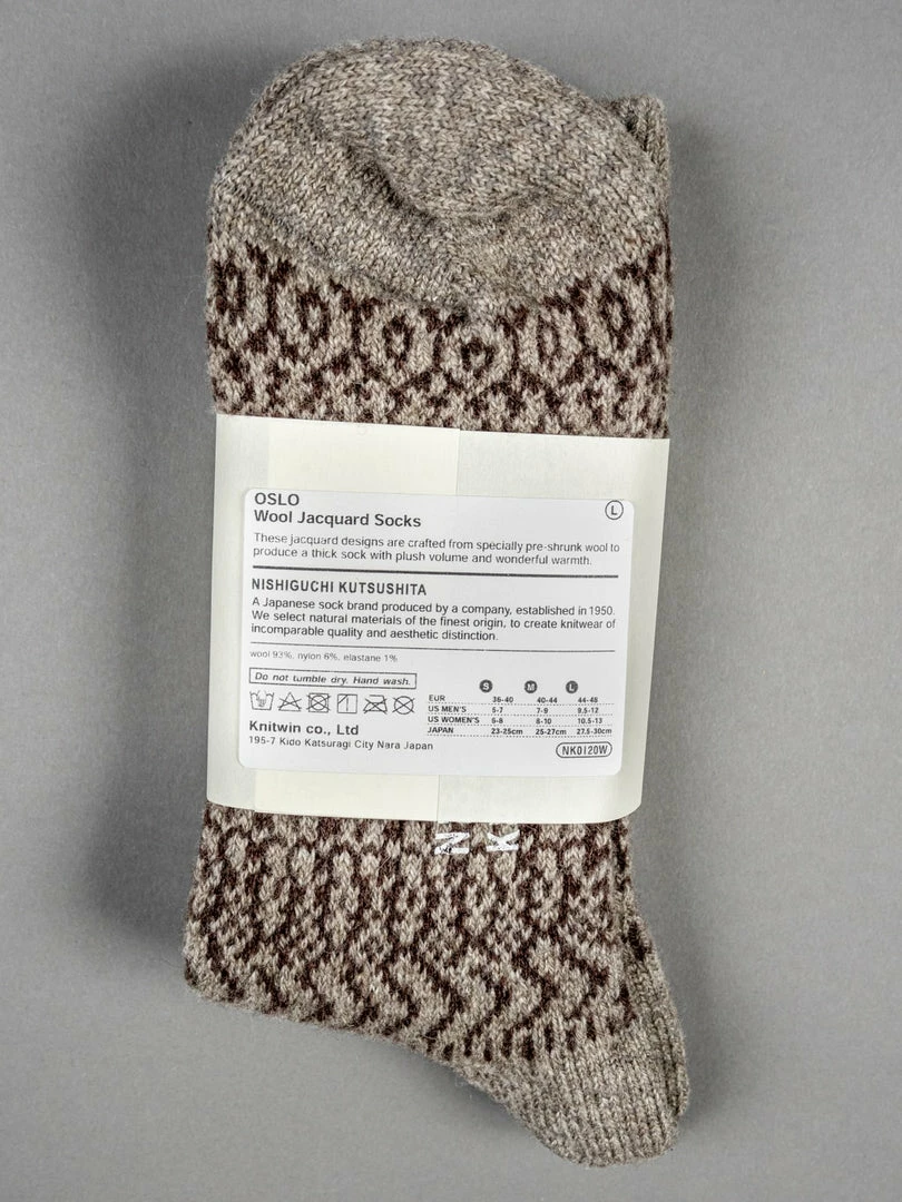 Nishiguchi Kutsushita Wool Jacquard Socks Grey 4 Nishiguchi Kutsushita Wool Jacquard Socks Grey
