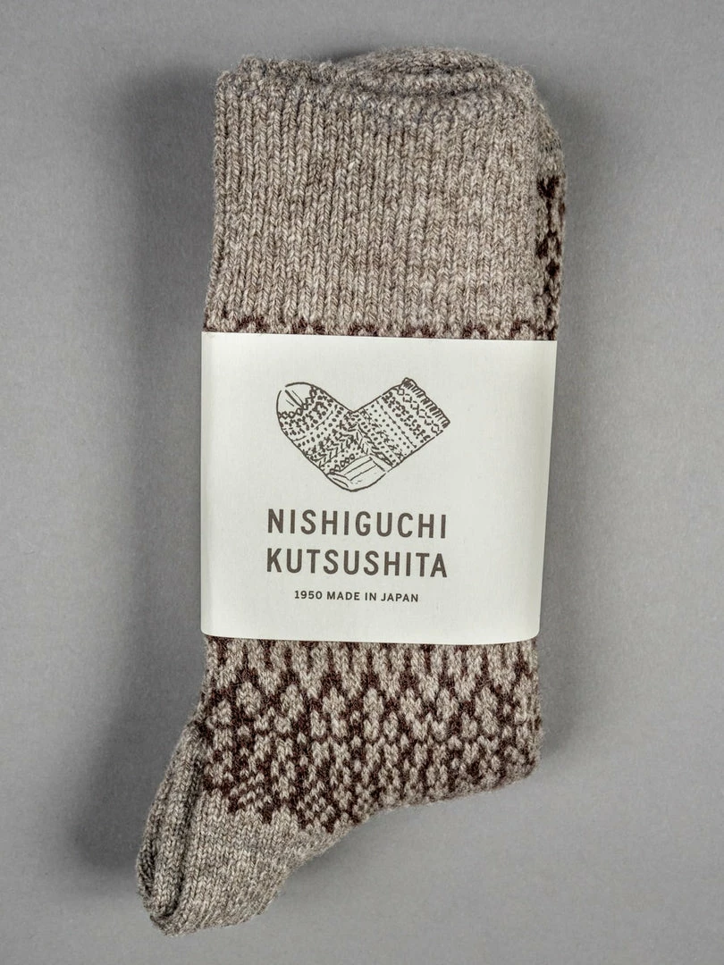 Nishiguchi Kutsushita Wool Jacquard Socks Grey 3 Nishiguchi Kutsushita Wool Jacquard Socks Grey