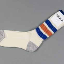 ROTOTO Coarse Ribbed Oldschool Crew Socks Blue/Orange