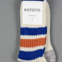 ROTOTO Coarse Ribbed Oldschool Crew Socks Blue/Orange