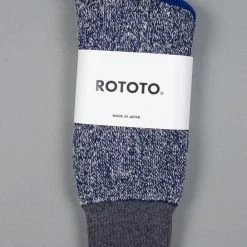 ROTOTO Double Face Crew Socks "Silk & Cotton" Dark Grey/Navy