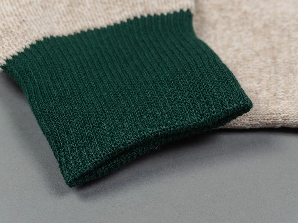 ROTOTO Double Face Crew Socks "Silk & Cotton" Green/Medium Beige 9 ROTOTO Double Face Crew Socks "Silk & Cotton" Green/Medium Beige