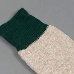 ROTOTO Double Face Crew Socks "Silk & Cotton" Green/Medium Beige 14 ROTOTO Double Face Crew Socks