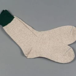 ROTOTO Double Face Crew Socks "Silk & Cotton" Green/Medium Beige 11 ROTOTO Double Face Crew Socks