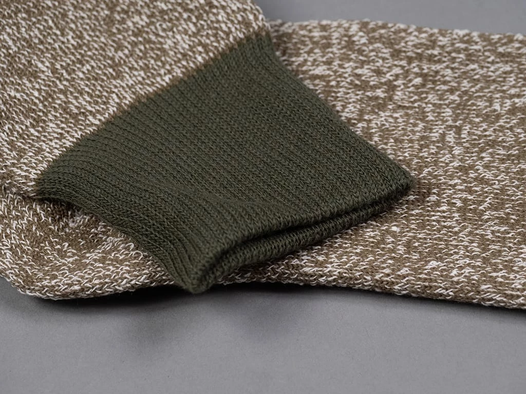 ROTOTO Double Face Crew Socks "Silk & Cotton" Olive/Dark Khaki 9 ROTOTO Double Face Crew Socks "Silk & Cotton" Olive/Dark Khaki