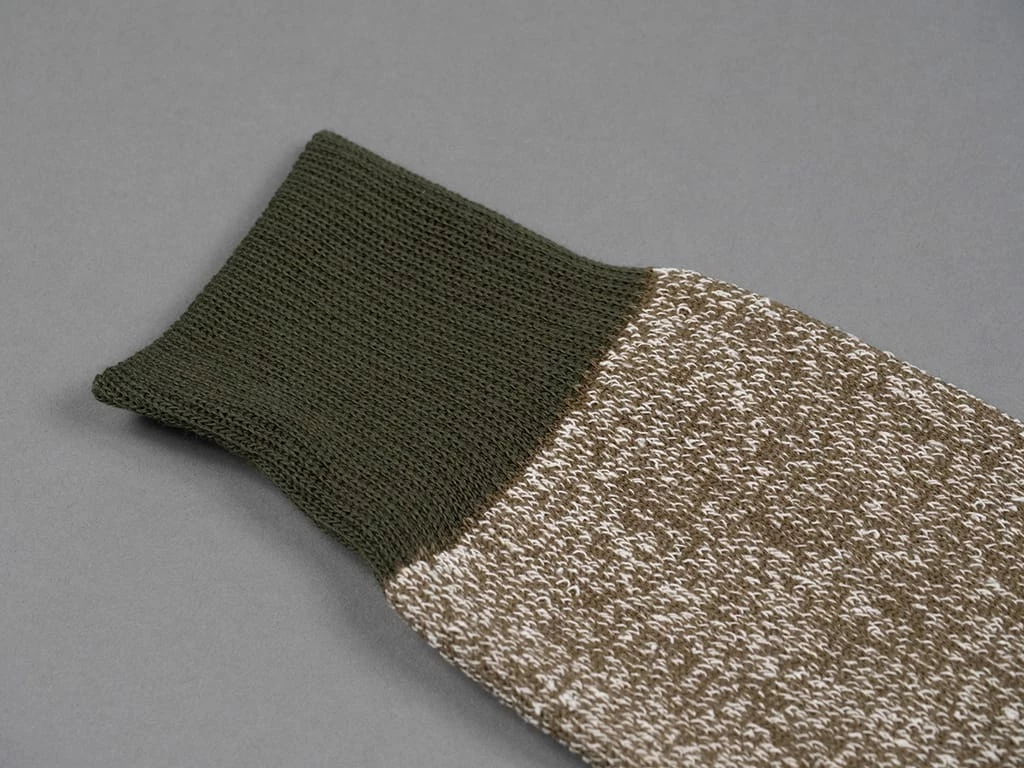 ROTOTO Double Face Crew Socks "Silk & Cotton" Olive/Dark Khaki 7 ROTOTO Double Face Crew Socks "Silk & Cotton" Olive/Dark Khaki