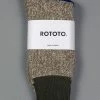 ROTOTO Double Face Crew Socks "Silk & Cotton" Olive/Dark Khaki 1 ROTOTO Double Face Crew Socks "Silk & Cotton" Olive/Dark Khaki