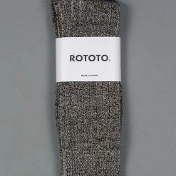 ROTOTO Linen Cotton Ribbed Crew Socks Mix Black